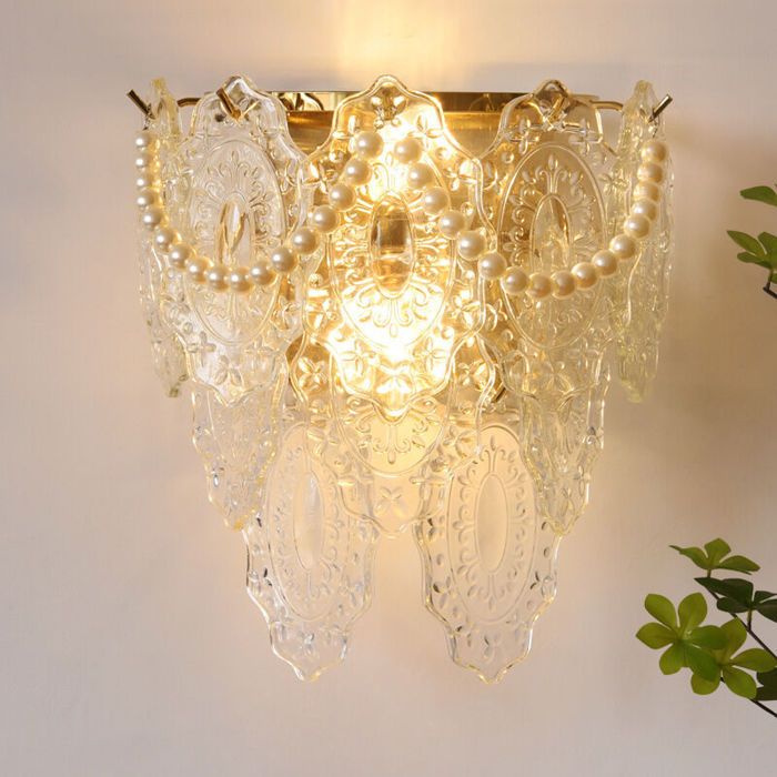Français lumière luxe verre plume perle applique salon fond mur rétro salle à manger chambre allée américain lampe de chevet