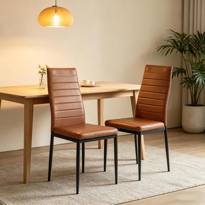 SUPFINE Lot de 2 Chaises de Salle à Manger Chaises de Cuisine en Acier au Carbone + PU pour Salle à Manger Salon Cuisine Chambre