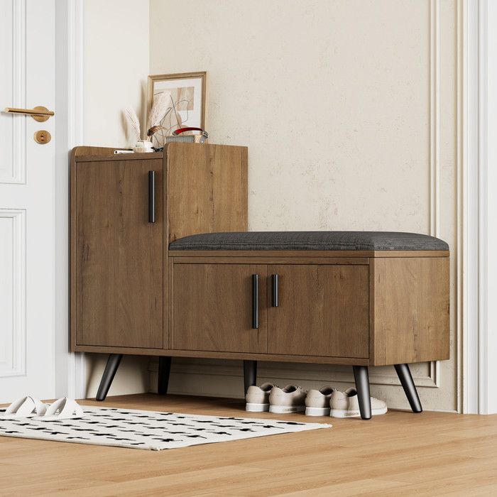 Bladez - Banquette à chaussures Avec 3 portes + comptoir ouvert - Mettez 9 paires de chaussures - 100x34x68 5cm - Noyer
