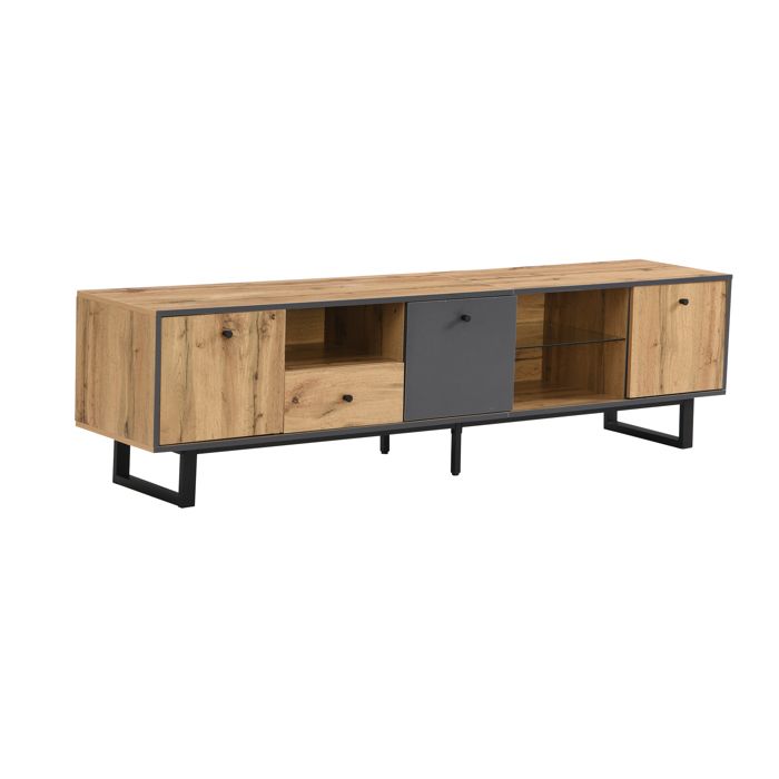Maisentiel Meuble TV bas moderne industriel avec rangement 190x40x50 cm - LED par application salon bois et anthracite