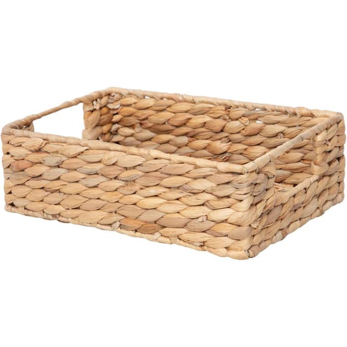 Panier de Rangement Tissé en Jacinthe dEau Rectangulaire Petit avec Poignées pour Maison et Bureau Style Rustique