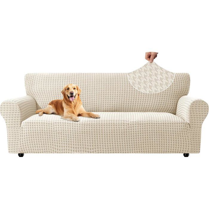 Housse Canapé Extensible 3 Places Housse De Canapé avec Accoudoirs Super Élastique Sofa Cover Universelle Moderne Lavable Beige