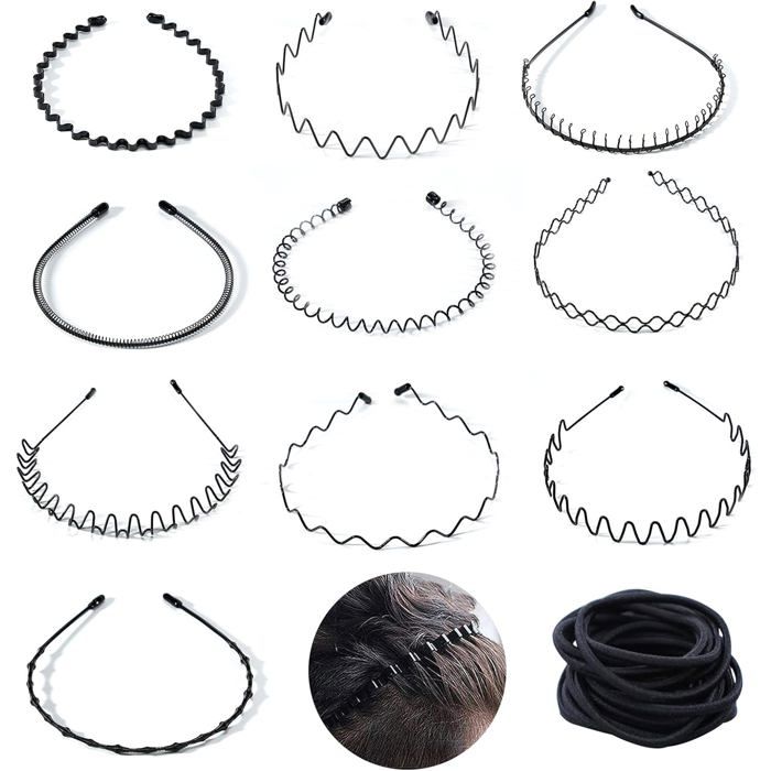 Serre Tête Cheveux Homme Femme + Élastique Cheveux Noir – 20 Pièces Accessoires Cheveux Serre Tête Homme Invisible