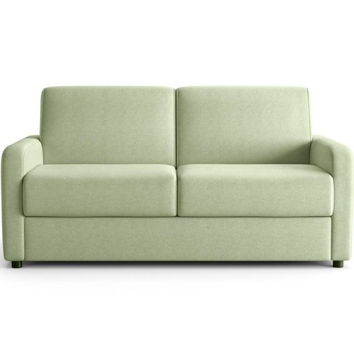 Canapé droit convertible 3 places en tissu chenille vert sauge - ouverture express - Lumio