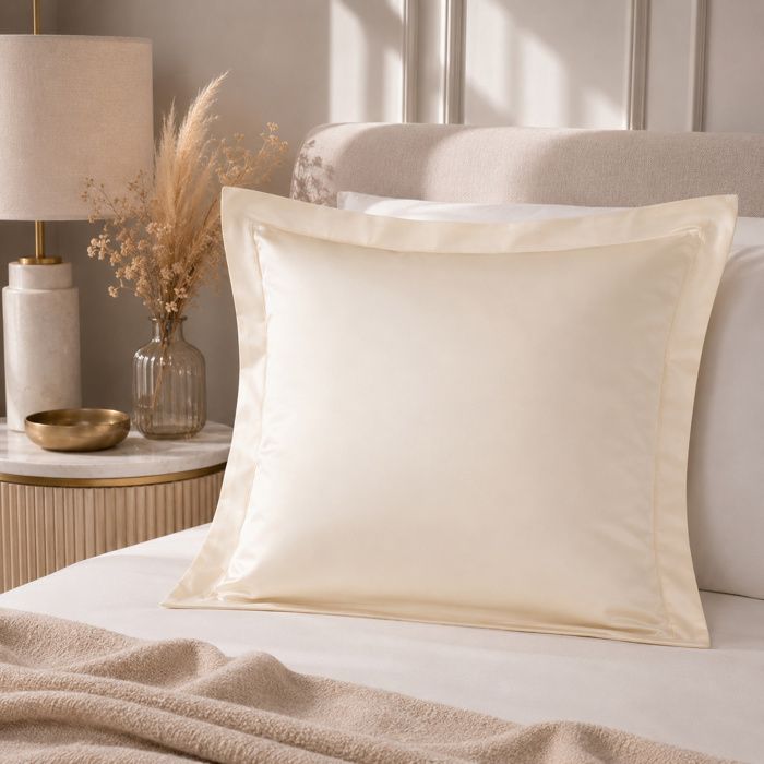 Taie dOreiller 65x65 cm Crème – Satin de Coton 120 Fils/cm² – Hôtellerie Haut de Gamme