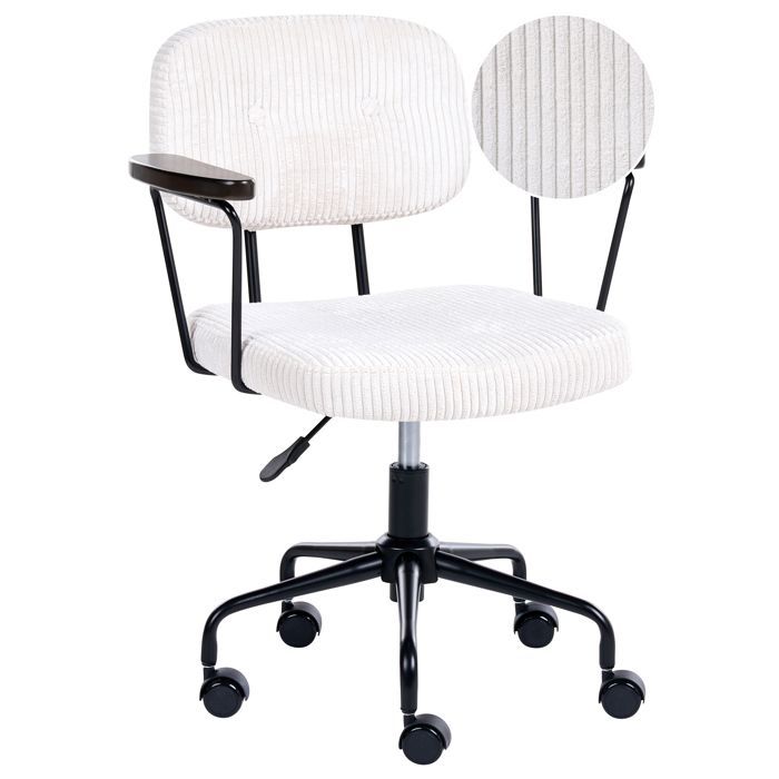Chaise de bureau ALGERITA Velours côtelé Blanc cassé
