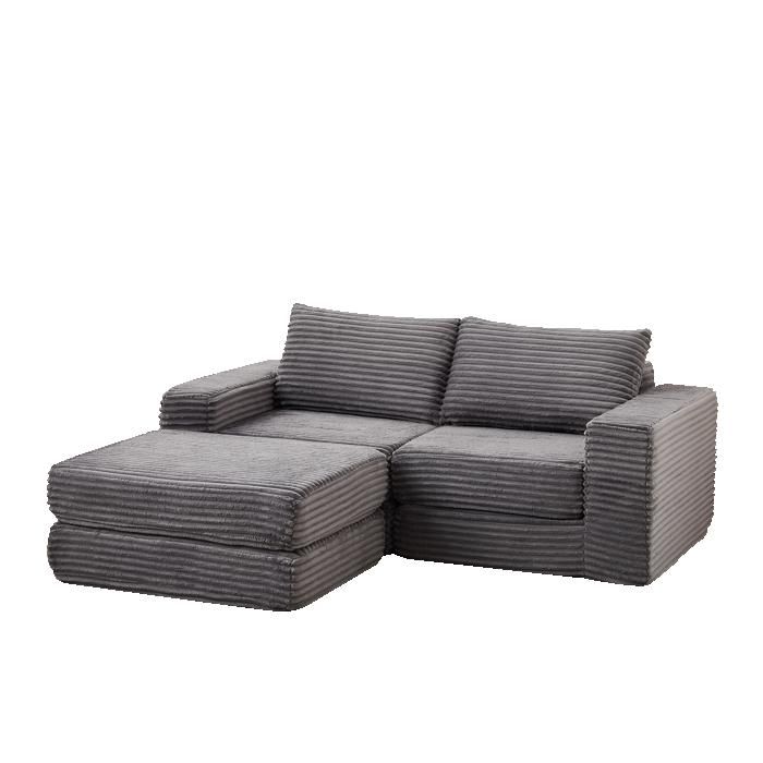 ELVORIN Canapé convertible 2 places modulable 194 x 169 5 x 74 cm corduroy gris méridienne amovible