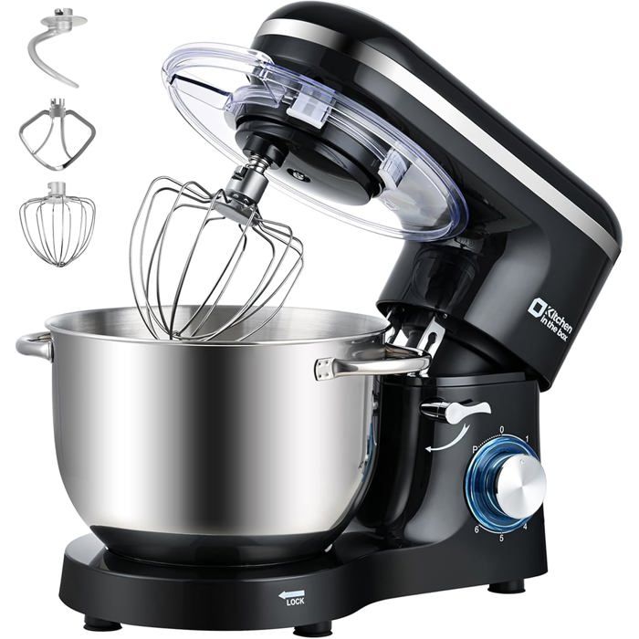 Robot Pâtissier 1400W Bol 6 2L En Acier Inoxydable 6 Vitesses Fouet Crochet Et Batteur Inclus Idéal Pour Pâtisserie Et Boulangerie