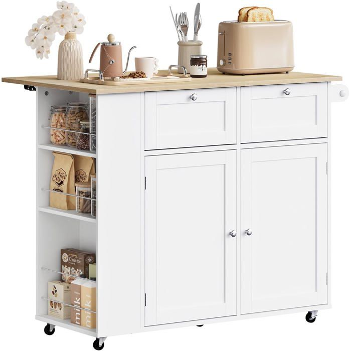 WOLTU Îlot Central sur roulettes 62x 101 x 86cm Desserte de Cuisine avec Plateau Rabattable Étagère Latérale Blanc WOLTU Îlot Central sur roulettes 62x 101 x 86cm Desserte de Cuisine avec Plateau Rabattable Étagère Latérale Blanc