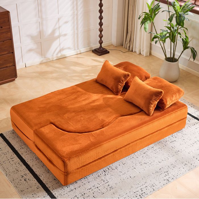 Canape De Sol Convertible Orange 2 Places Sofa Bed Moderne FloraGrace Pour Salon Ou Chambre D Ami Sans Montage 198x120x38cm