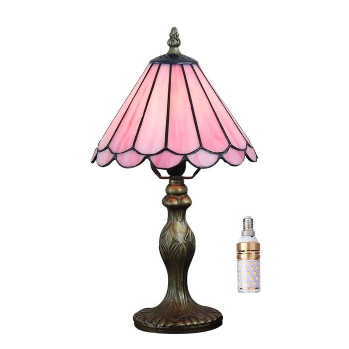 Lampe de table de 8 pouces lampe de style Tiffany Série rose en vitrail tacon-maïques Petite lampe de chevet Lire de bureau ancien