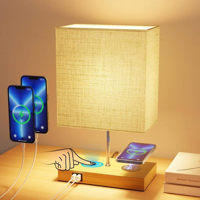 Lampe De Chevet Avec Chargeur Sans Fil 2 Ports De Charge Usb Lampe De Chevet Tactile Avec Intensité Variable À 3 Voies La[LL578]