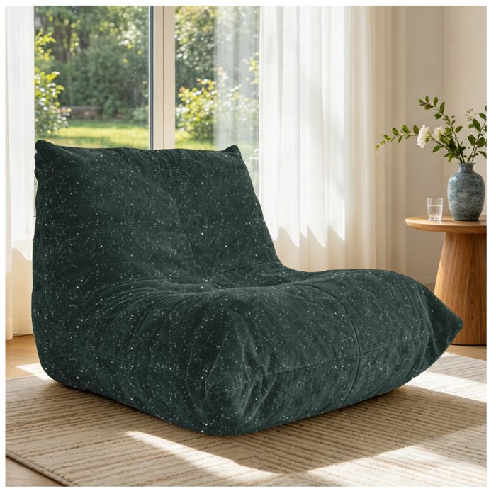 ELVORIN Fauteuil pouf poire bean bag 90 x 100 x 80 cm tissu flanelle intérieur vert sans montage 1 place