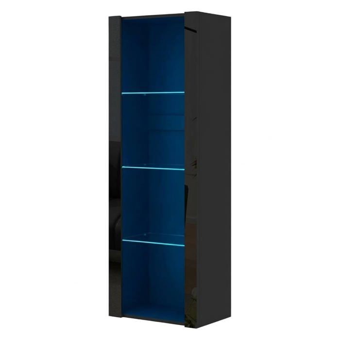 Vitrine LED Meuble de Rangement 4 Compartiments MDF Noir avec Étagère en Verre et Télécommande Multicolore - 55 x 35 x 166 cm
