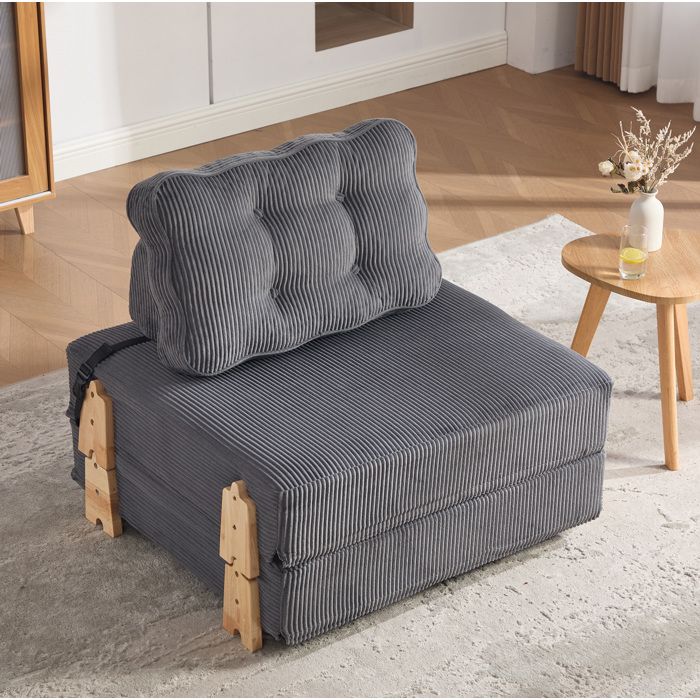 WUVRIE Fauteuil convertible en lit 1 place corduroy gris foncé style scandinave moderne bois