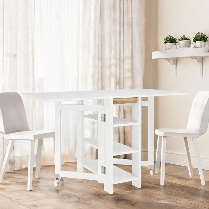 Table de cuisine pliable avec étagères et roulettes en panneaux de particules 120x60x75 cm