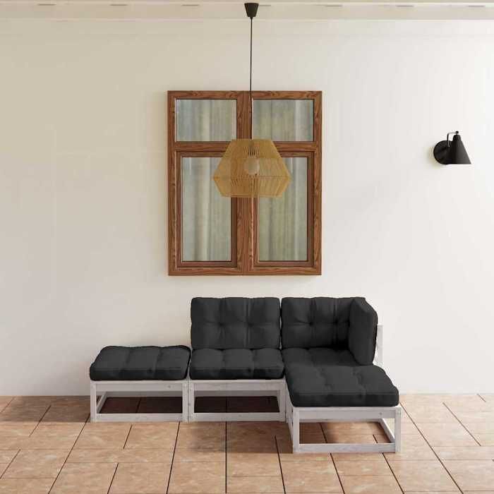 Blanc Meuble de jardin - VIDAXL - Salon de jardin - (4 pcs) - avec coussins Bois de pin massif m658