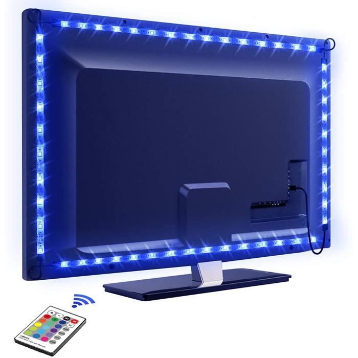 Bande lumineuse bleue, installée derrière le téléviseur pour la