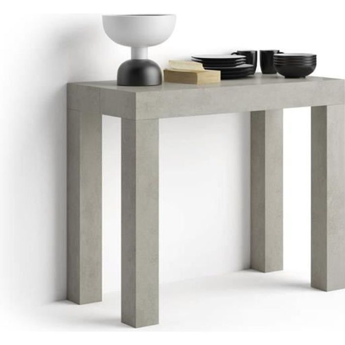 mobili fiver, table console extensible first, béton, mélaminé/aluminium, made in italy