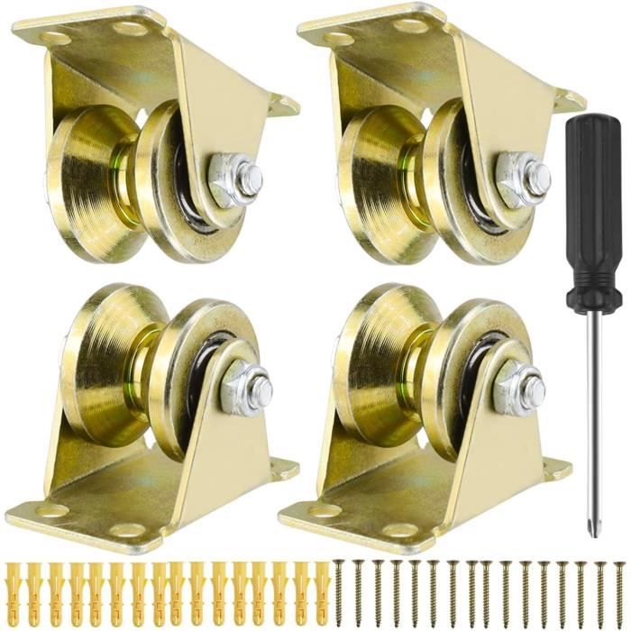 4Pcs Poulie de Levage Forme en V Poulie de Mouflage Poulie Poulie pour Cable vis de montage 8Pcs Pour Rail Roulette Portail Coulissan