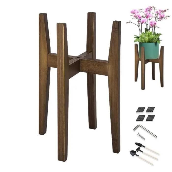 Lot 2 Supports Plantes Métal Réglables - Noir - Hauteur 38cm - Poids 55kg - Plateau Et Pattes Antidérapantes