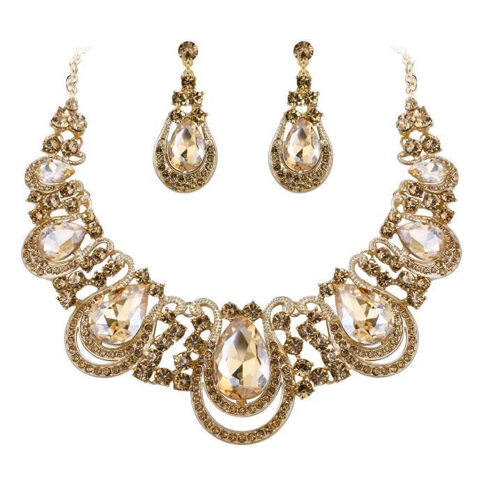 Ensemble Bijoux Mariée Clearine - Collier Et Boucles D'Oreilles Cristal Goutte D'Eau