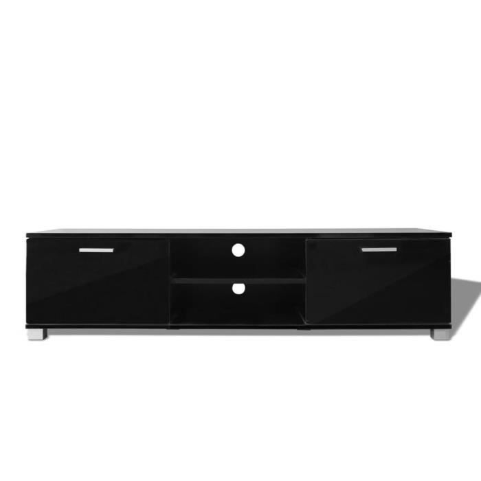 Meuble TV - KAI - Noir brillant - 140 cm - 2 étagères - 2 compartiments Meuble TV - KAI - Noir brillant - 140 cm - 2 étagères - 2 compartiments