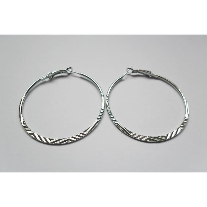 Boucles D'oreilles Créoles Ciselées Plaqué Argent 925 - Diamètre 3,6 Cm - Dormeuses - Neuf Avec étiquettes