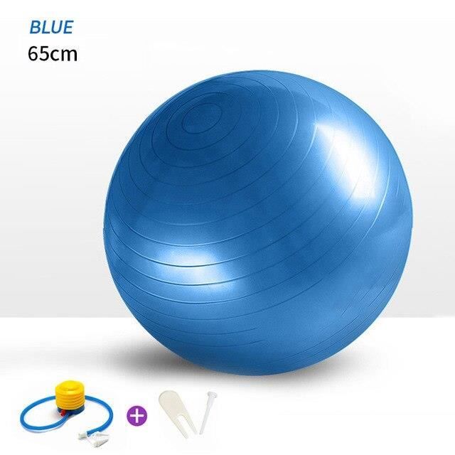 KM-Fit Balle de Gymnastique 65 cm | Ballon d’Entraînement avec Pompe | Anti-Burst | Idéal pour Fitness, Yoga, Pilates, Core Training | Bleu