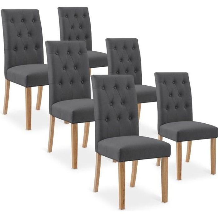 Lot de 6 chaises Gaya captionnées en tissu gris Lot de 6 chaises Gaya captionnées en tissu gris