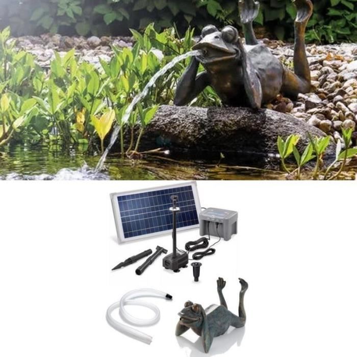 Fontaine solaire Grenouille paresseuse - EBS314 - 500 l/h 15W - Batterie et LED