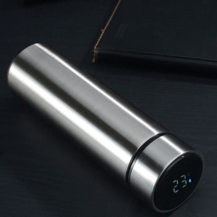 500ml Thermos Tasses Bouteilles Deau pour le Café De Thé En Acier Inoxydable Sport LED Température Afficha 500ml Argent -FJFK6169