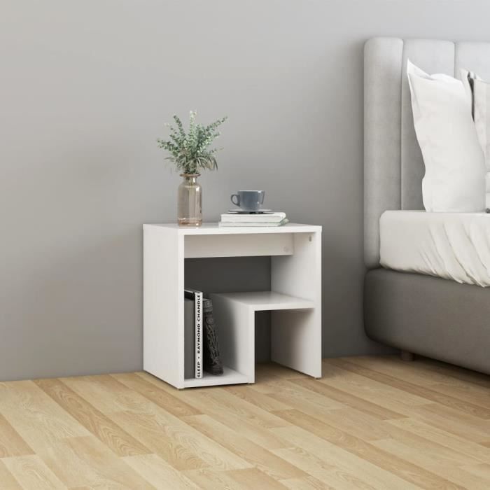 TECH Table de chevet Sacandinave Table basse Salon Bout de canapé Blanc 40x30x40 cm Aggloméré®CFRCBT®