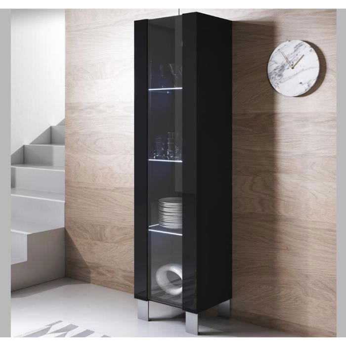 Design Ameublement - Vitrine Armoire LED LUKE V5 Sur pieds aluminium - 1 porte - Noir Brillant - 40x177x29cm