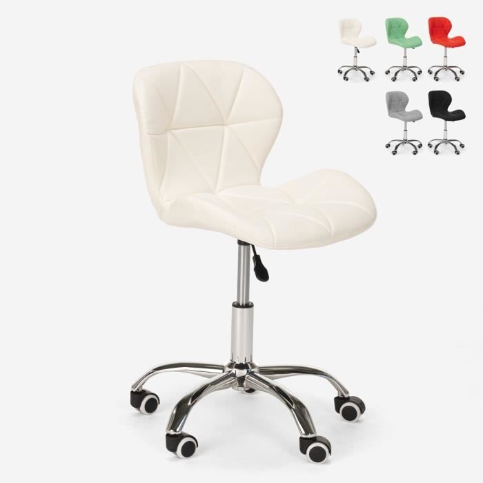 chaise pivotante tabouret de bureau roues réglables en hauteur ratal - couleur:blanc