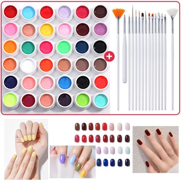 Gel de couleur 36 couleurs Kit de couleur de gel UV pour ongles semi permanent gel de couleur pour ongles debutants avec 15 pinceaux Cdiscount Au quotidien