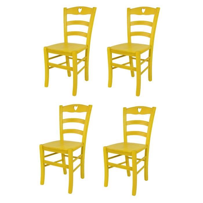 tommychairs - set 4 chaises cuisine cuore, robuste structure en bois de hêtre peindré en aniline couleur jaune et assise en bois