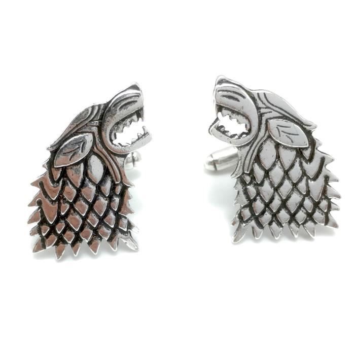 / Paire de boutons de manchette Loup dire Maison Stark/