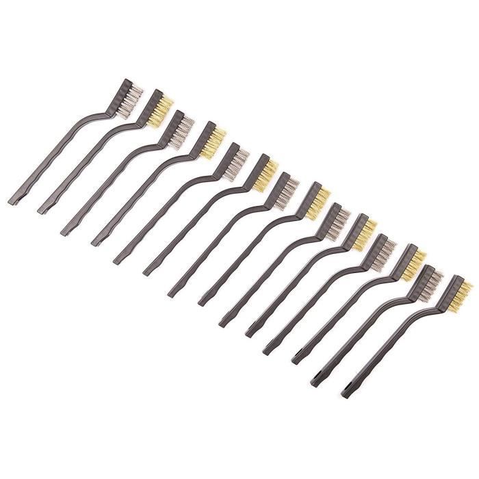 Set De 3 Brosses Métalliques De Nettoyage - Laiton, Acier Inox, Poils Nylon, Poignée Incurvée Pour Détails Fins