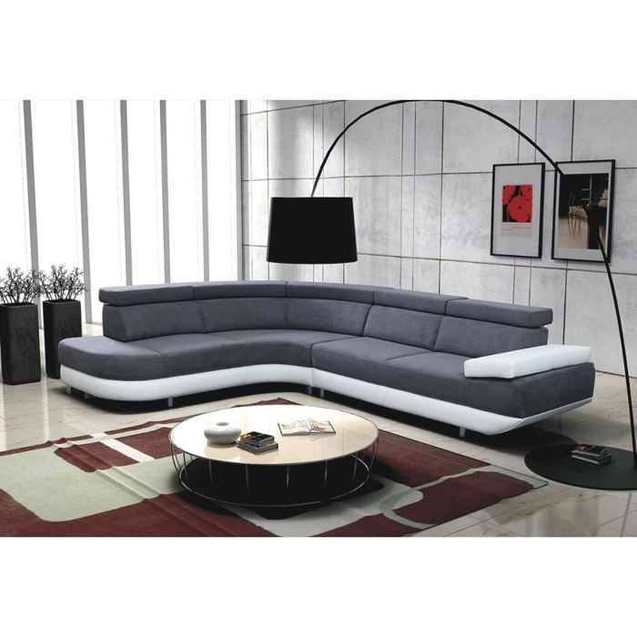 Canapé Dangle Gauche Design Zeta Gris Et Blanc Achat