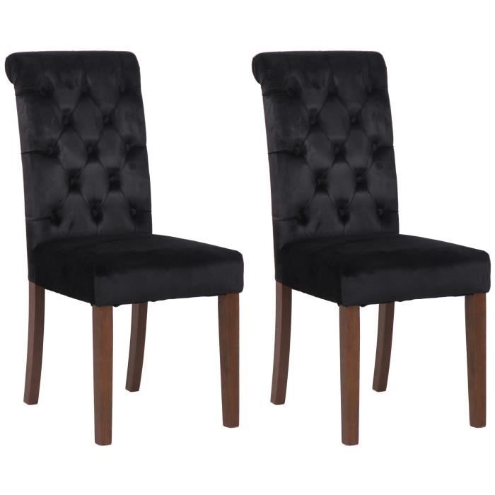 chaises de salle à manger lisburn - clp - lot de 2 - pieds en bois de caoutchouc - noir velours