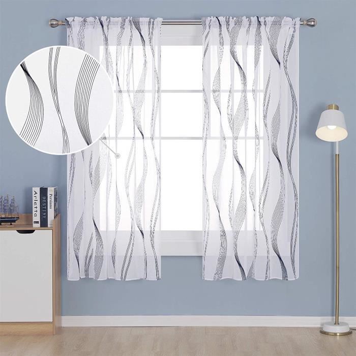 Deconovo Lot de 2 Rideaux Voilage Passe Tringle Motif Lignes