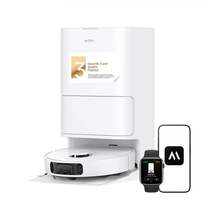 Mova E30 Ultra Robot Aspirateur Laveur Aspiration de 7000 Pa Nettoyage Automatique des SerpillièresTechnologie RoboSwing - Mova