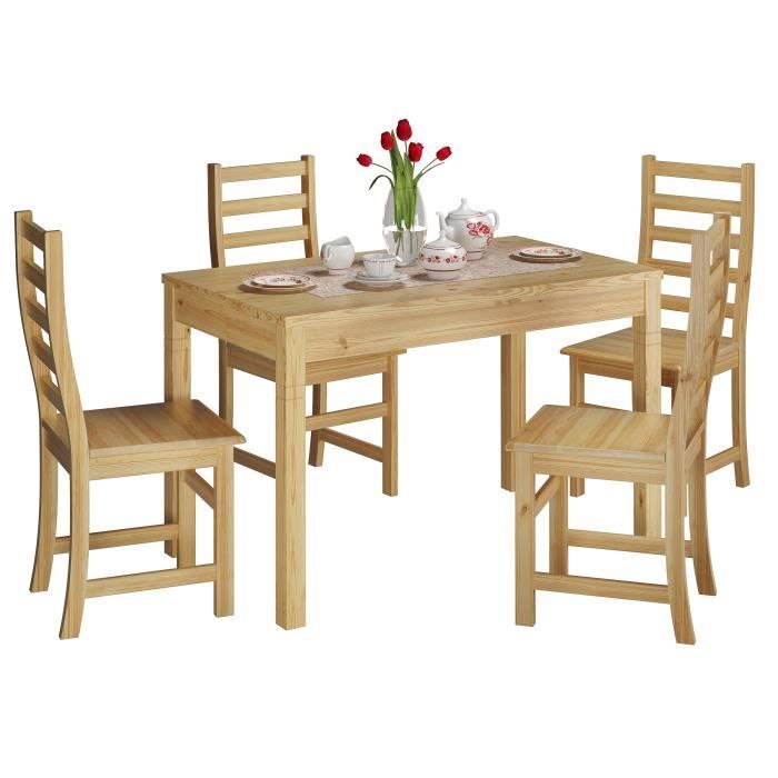 90.70-51b-set21 ensemble table à manger et 4 chaises, table de cuisine rectangulaire, style scandinave moderne, en pin massif