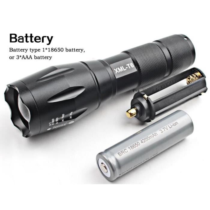 Torche Tactique Militaire Cree Led Mod Police 5000 Lumen Noire Avec