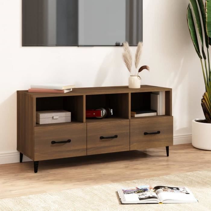 famirosa meuble tv chêne marron 102x35x50 cm bois d'ingénierie-500