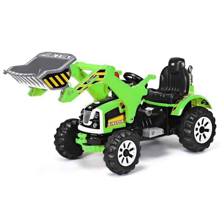 giantex tracteur tractopelle électrique enfant 12v à 2 vitesses, klaxon+marche avant/arrière, véhicule enfant 3-8 ans, bleu