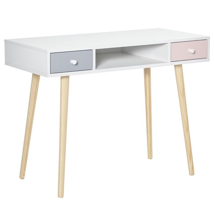 Bureau enfant - HOMCOM - style scandinave avec tiroir et compartiment rangement - MDF pin - 100x48x76 5cm - blanc rose Bureau enfant - HOMCOM - style scandinave avec tiroir et compartiment rangement - MDF pin - 100x48x76 5cm - blanc rose