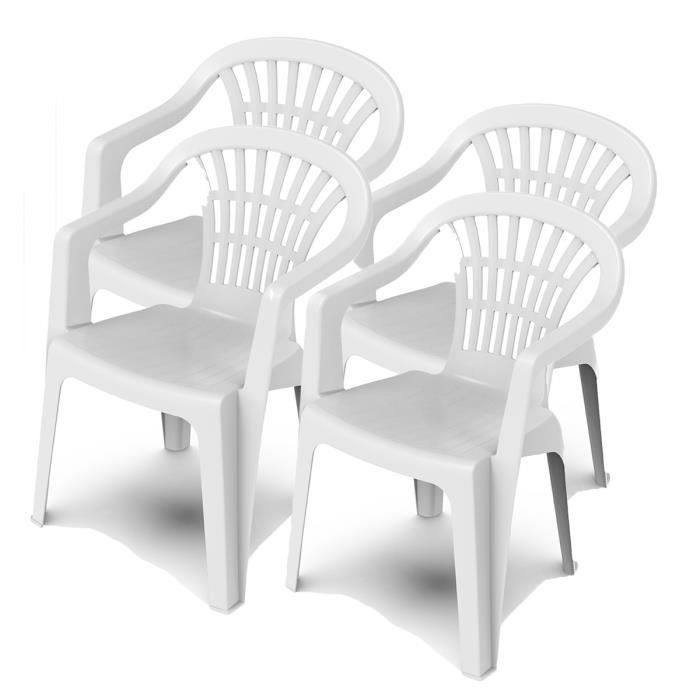 Ensemble De 4 Chaises Empilables Alberto - Design Moderne En Polypropylène Blanc - Pour Salle à Manger, Jardin, Terrasse