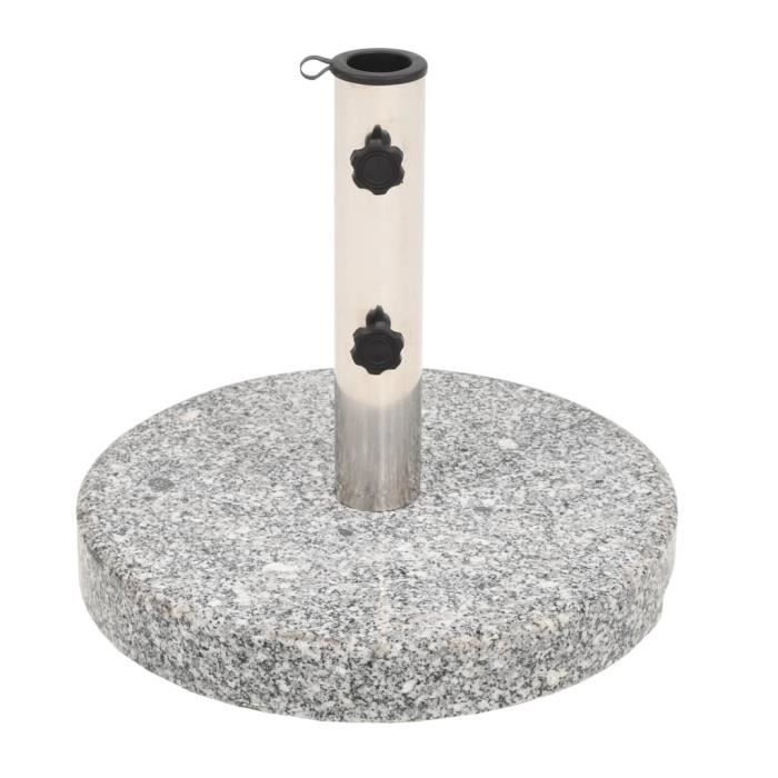 Socle de parasol - KEENSO - Granite Rond 20 kg - Acier inoxydable - 2 adaptateurs inclus - Montage facile